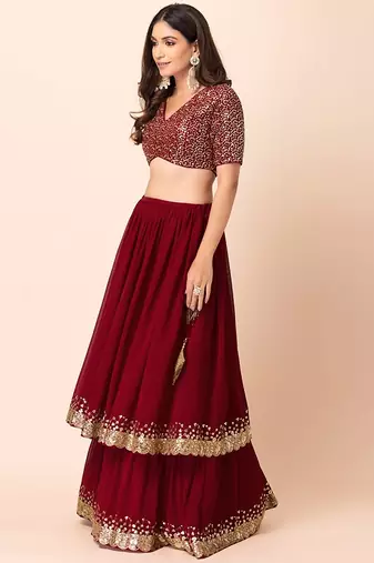 red georgette embroidered lehenga choli with dupatta