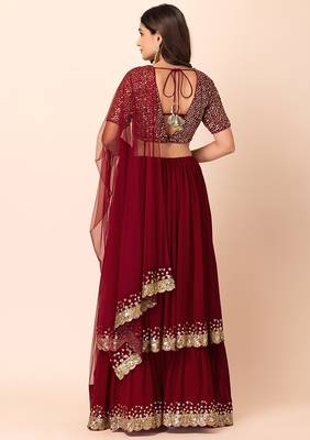 red georgette embroidered lehenga choli with dupatta 3
