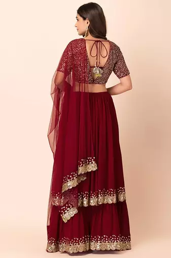 red georgette embroidered lehenga choli with dupatta