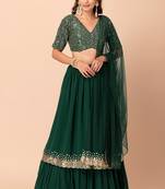 green georgette embroidered lehenga choli with dupatta