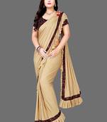 beige sequin embroidered lycra blend ready to wear saree with unstitched blouse
