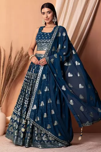 blue georgette embroidered lehenga choli with dupatta