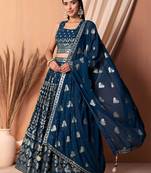 blue georgette embroidered lehenga choli with dupatta