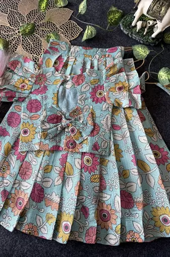 Kota chex fabric with floral printed kids lehenga choli