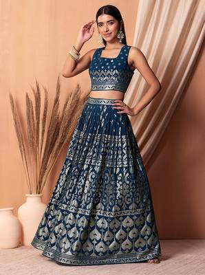 blue georgette embroidered lehenga choli with dupatta 2