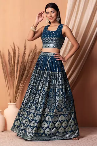 blue georgette embroidered lehenga choli with dupatta