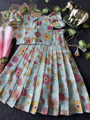 Kota chex fabric with floral printed kids lehenga choli 3