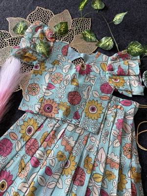 Kota chex fabric with floral printed kids lehenga choli 4