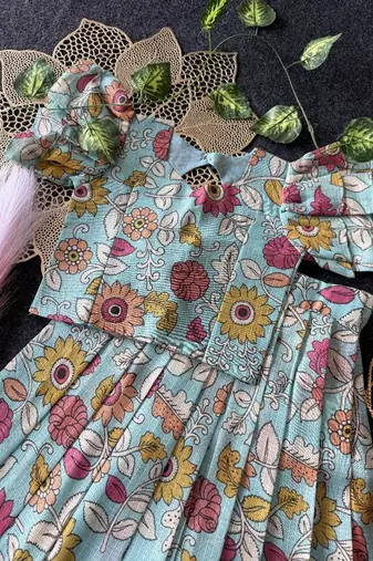 Kota chex fabric with floral printed kids lehenga choli