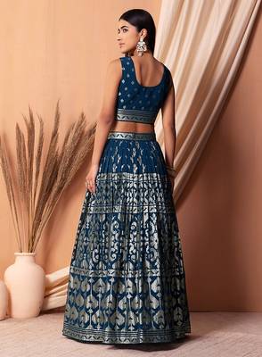 blue georgette embroidered lehenga choli with dupatta 3