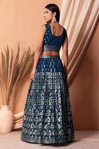 blue georgette embroidered lehenga choli with dupatta
