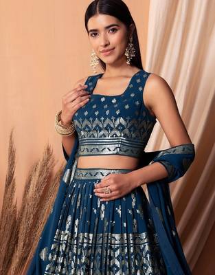 blue georgette embroidered lehenga choli with dupatta 4