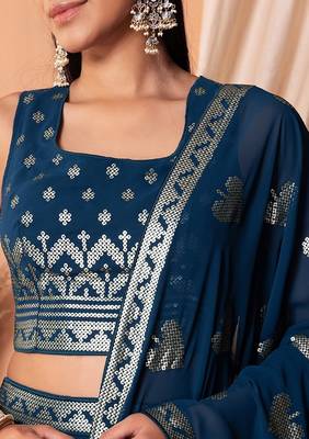 blue georgette embroidered lehenga choli with dupatta 5