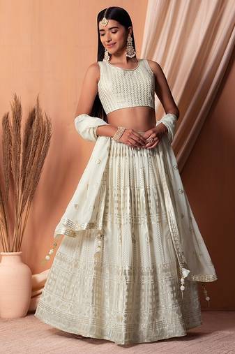 white georgette embroidered lehenga choli with dupatta