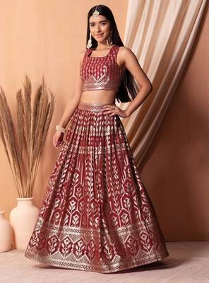 maroon georgette embroidered lehenga choli with dupatta 2