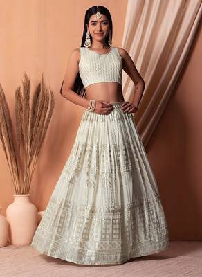 white georgette embroidered lehenga choli with dupatta 2