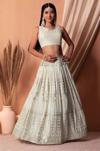 white georgette embroidered lehenga choli with dupatta
