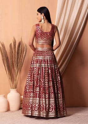 maroon georgette embroidered lehenga choli with dupatta 3