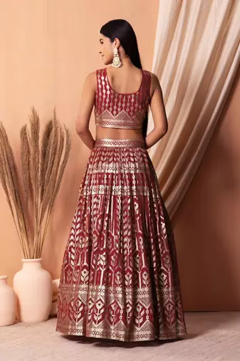maroon georgette embroidered lehenga choli with dupatta