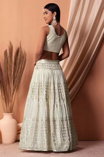 white georgette embroidered lehenga choli with dupatta