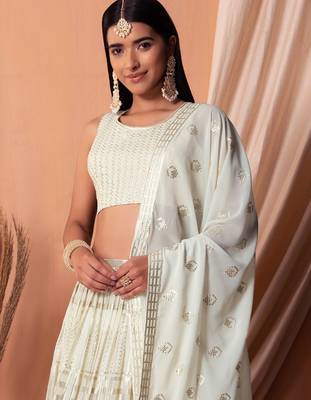 white georgette embroidered lehenga choli with dupatta 4