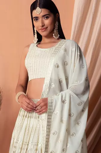 white georgette embroidered lehenga choli with dupatta