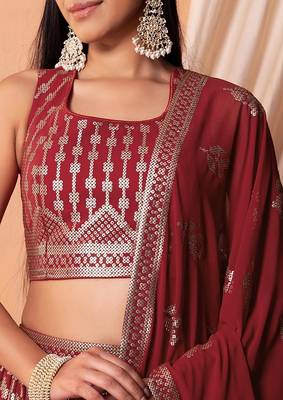 maroon georgette embroidered lehenga choli with dupatta 5