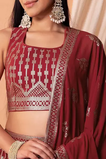 maroon georgette embroidered lehenga choli with dupatta