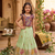 Girls seagreen soft tissue butterfly print lehenga choli with 3d weaving work