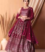 rani pink georgette embroidered lehenga choli with dupatta