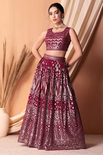rani pink georgette embroidered lehenga choli with dupatta