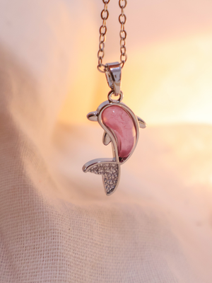 Silver mermaid tail pendant necklace for women | pink stone charm 3