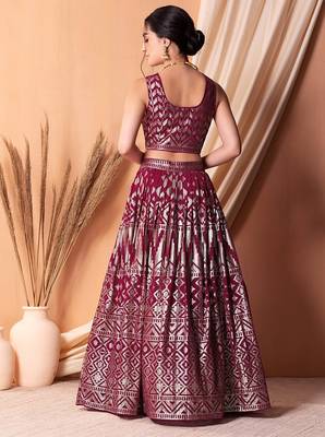 rani pink georgette embroidered lehenga choli with dupatta 3