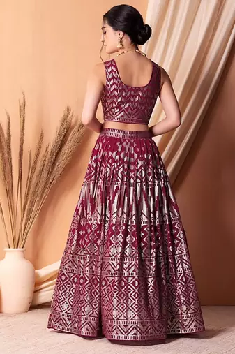 rani pink georgette embroidered lehenga choli with dupatta