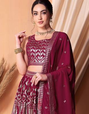 rani pink georgette embroidered lehenga choli with dupatta 4