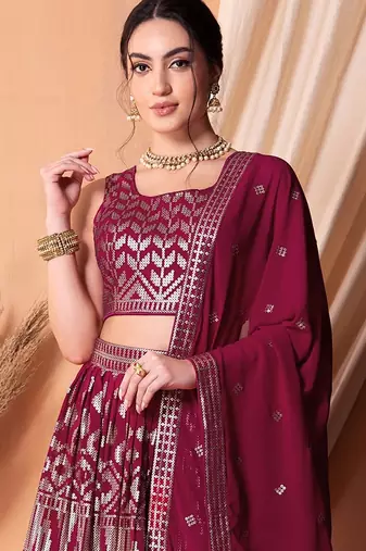 rani pink georgette embroidered lehenga choli with dupatta