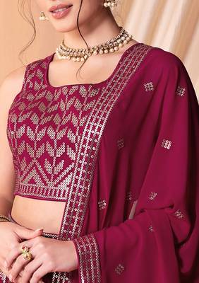rani pink georgette embroidered lehenga choli with dupatta 5