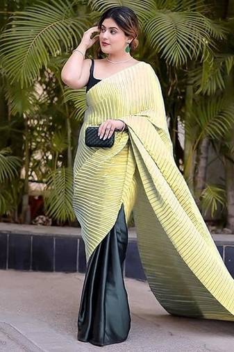 yellow ombre chinnon saree with unstitched blouse
