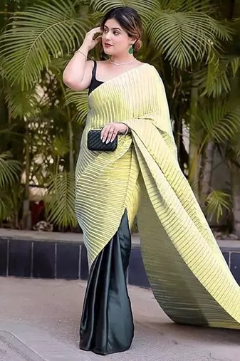 yellow ombre chinnon saree with unstitched blouse