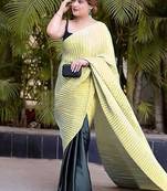 yellow ombre chinnon saree with unstitched blouse