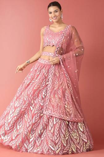 sky blue net embroidered lehenga choli with dupatta