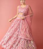 sky blue net embroidered lehenga choli with dupatta