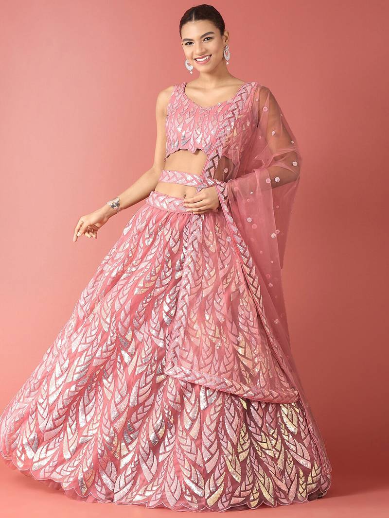 sky blue net embroidered lehenga choli with dupatta