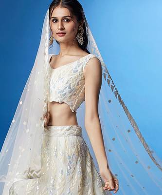 white net embroidered lehenga choli with dupatta 2