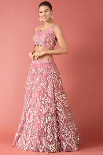 sky blue net embroidered lehenga choli with dupatta