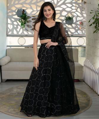 black georgette embroidered lehenga choli with dupatta 1