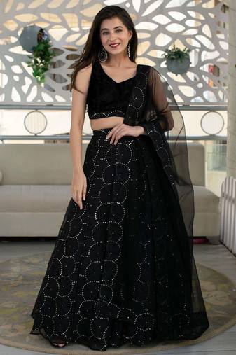 black georgette embroidered lehenga choli with dupatta