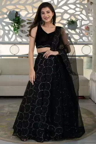black georgette embroidered lehenga choli with dupatta