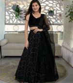 black georgette embroidered lehenga choli with dupatta