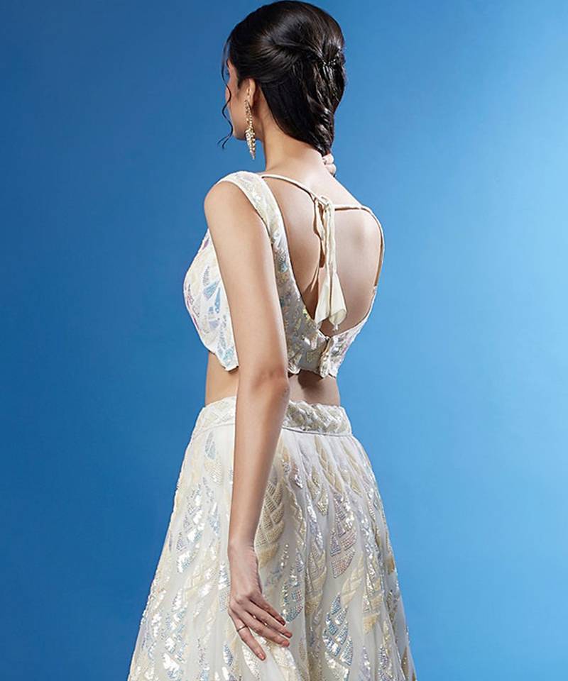 white net embroidered lehenga choli with dupatta
